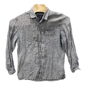 Island Company 100% Linen Long Sleeve Button Up Shirt Mens Size L Classic Gray